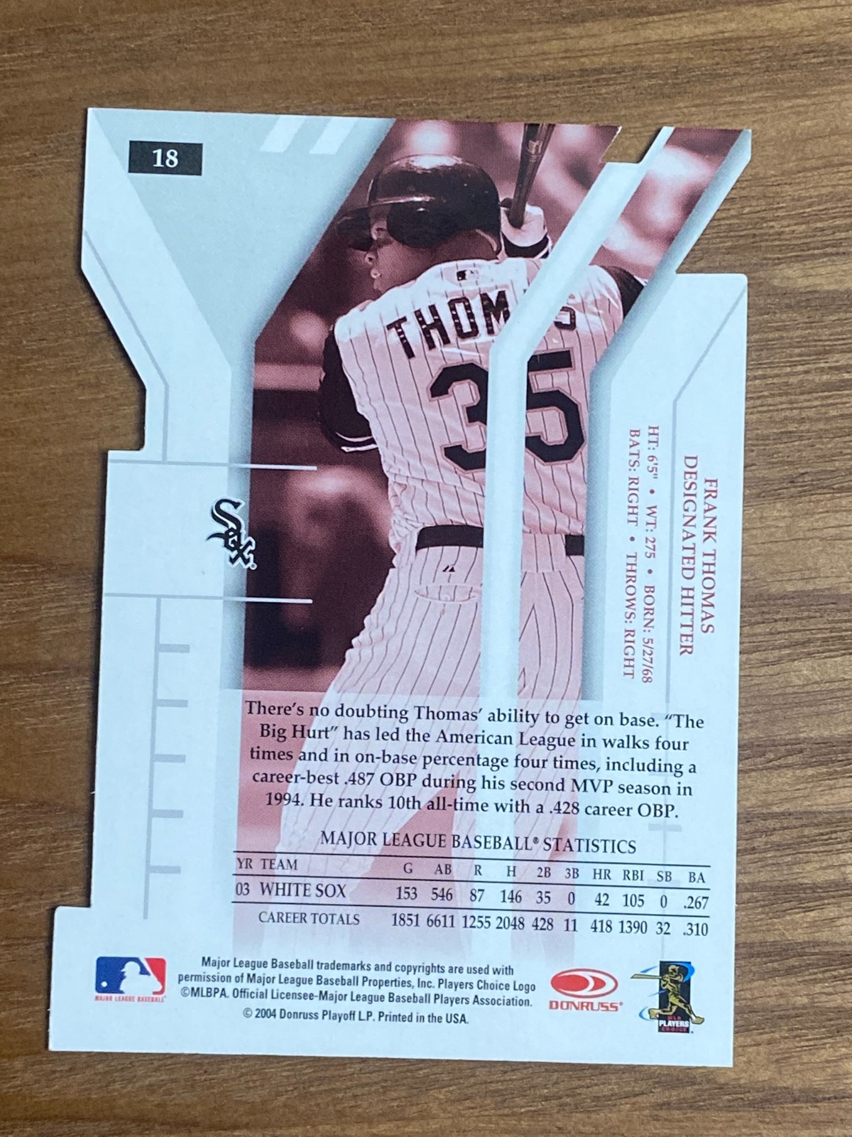 2004 Donruss Elite Frank Thomas Extra Edition Red Holo Die Cut /65