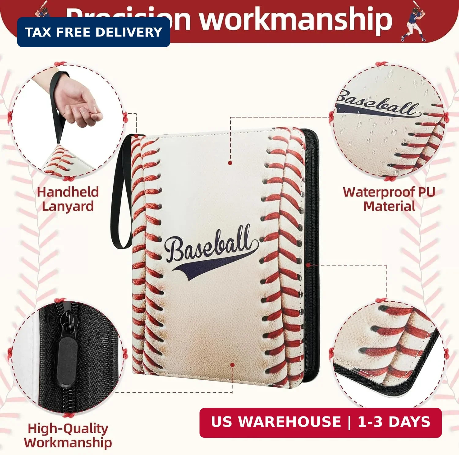 1080 Pockets Baseball Card Binder 9 Pocket, Trading Card Binder With 60 Removabl