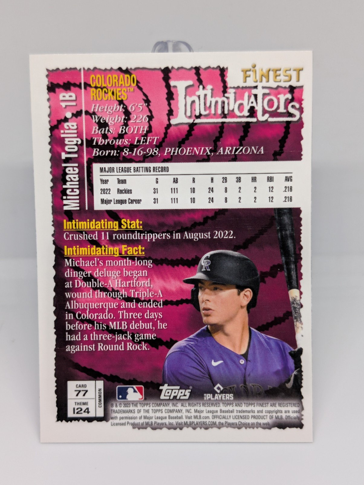 2023 Topps Finest Flashbacks Michael Toglia Rookie Intimidators #77