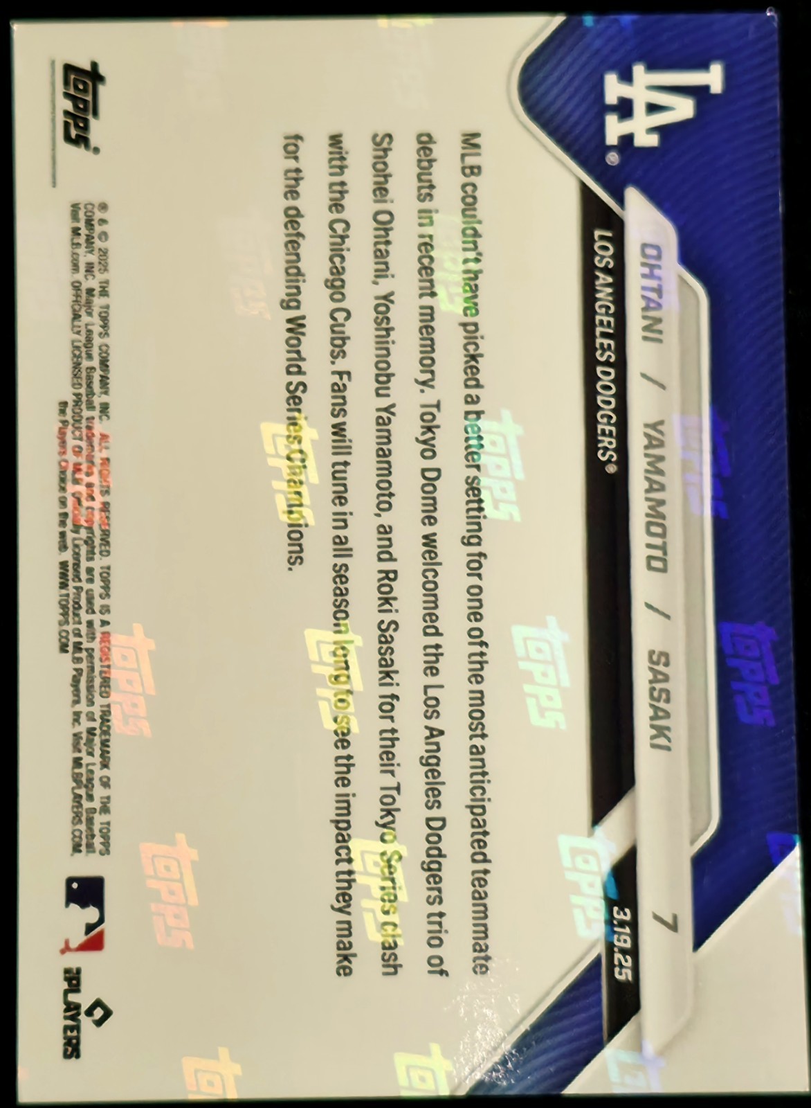 2025 Topps NOW Ohtani Yamamoto Sasaki Tokyo Series Dodgers Card #7