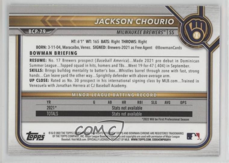 2022 Bowman Chrome Prospects Mega Box Mojo Refractor Jackson Chourio 1sr2