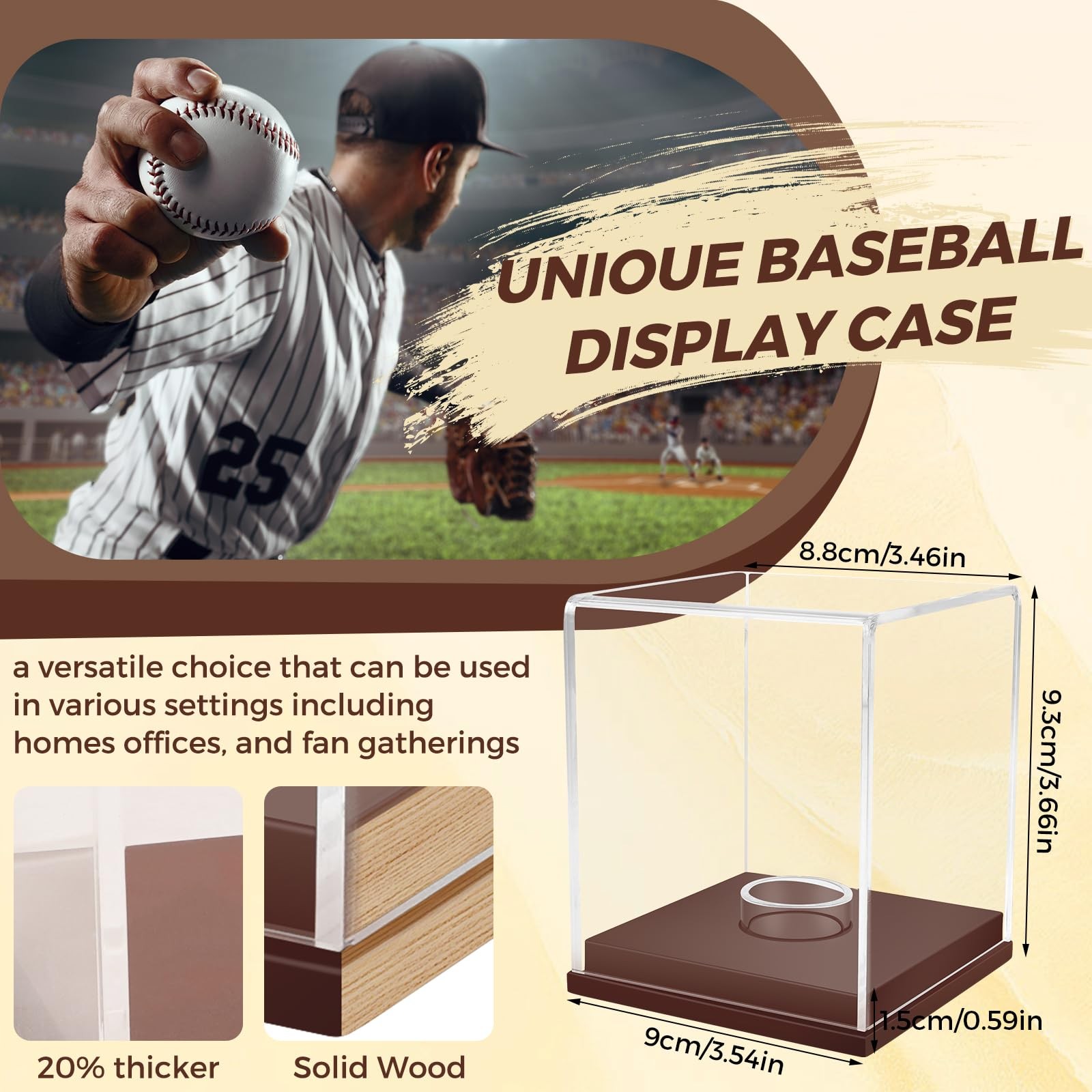 Softball Baseball Tennis Sports Ball Storage with Wooden Base Acrylic Display