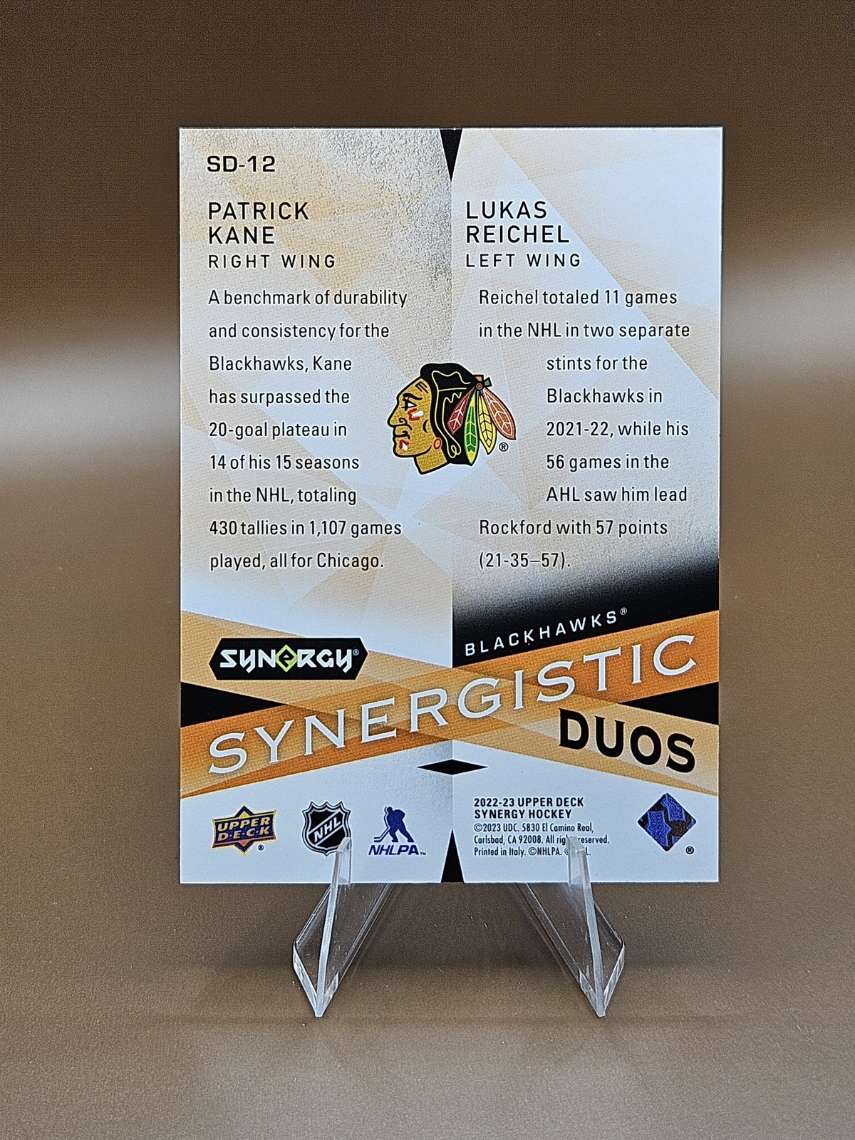 2022-23 Upper Deck Synergy #SD-12 Kane / Reichel Synergistic Duos Green #/249