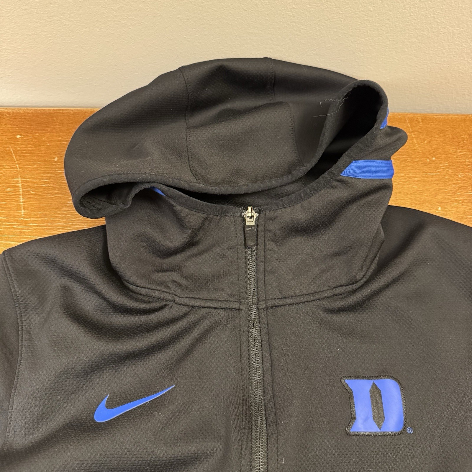 Duke Blue Devils Jacket Mens Large Black Full Zip Hoodie Warm Up Dri Fir Nike