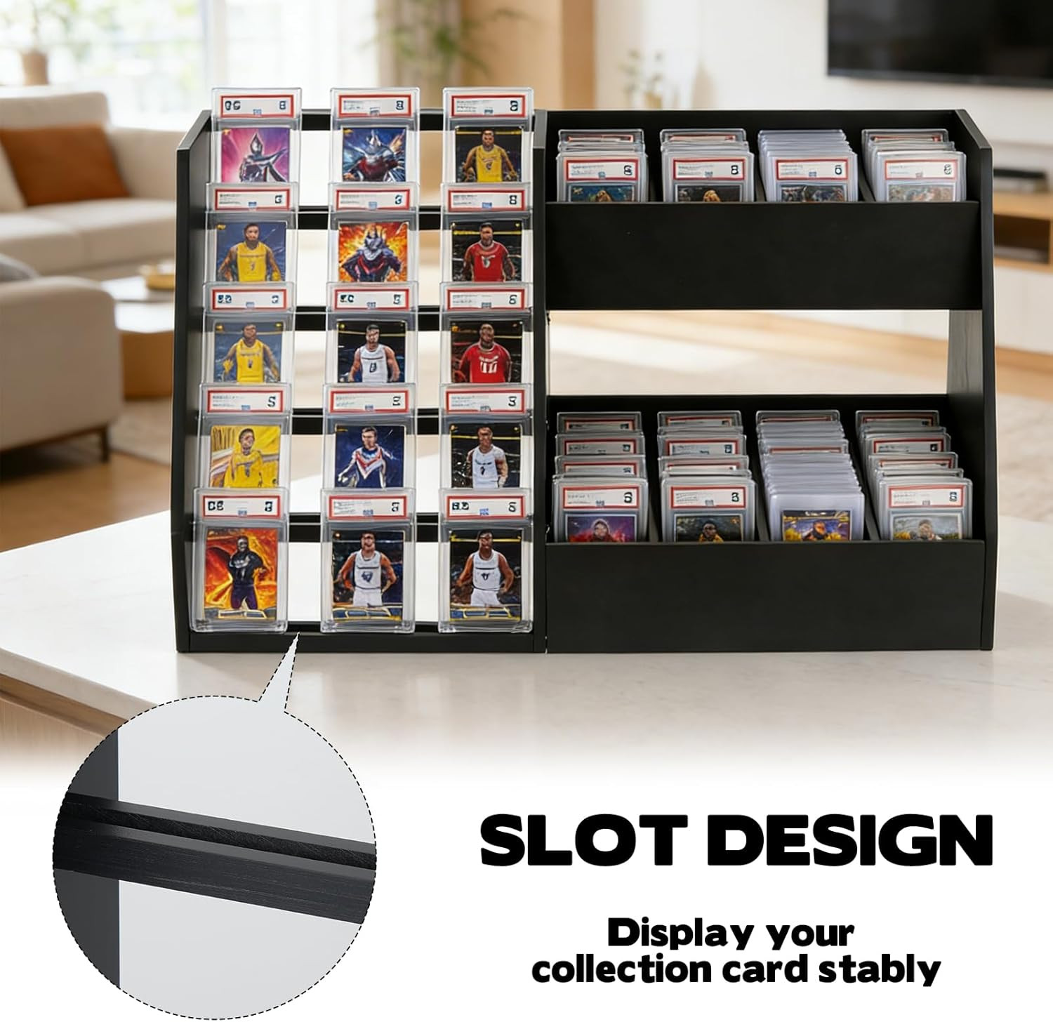 5-Tier Wooden Trading Card Display Stand for 200+ Graded Slabs