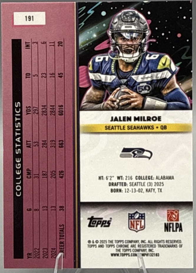 2025 Topps Cosmic Chrome Jalen Milroe Rookie Seattle Seahawks