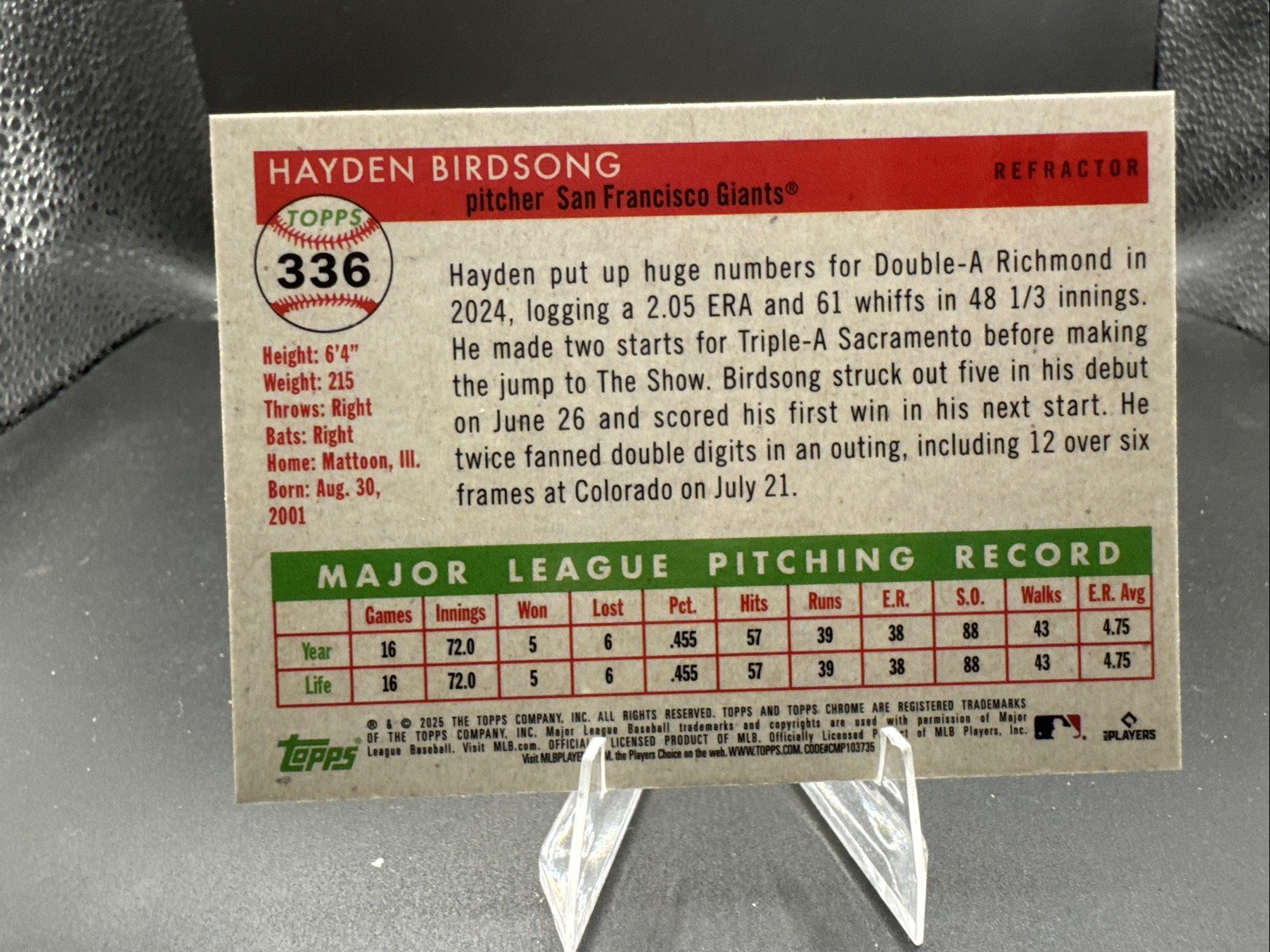 2025 Topps Chrome Platinum Hayden Birdsong Giants #336 Rookie Refractor