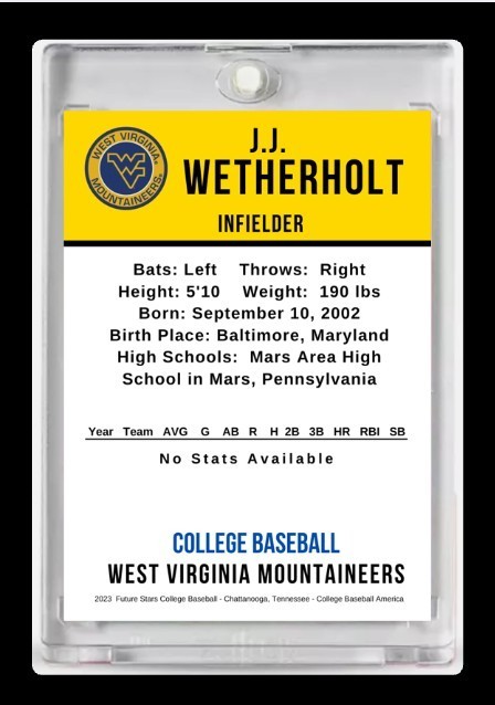 2023 JJ Wetherholt NCAA Futures Stars Rookie Card West Virginia Mountainers