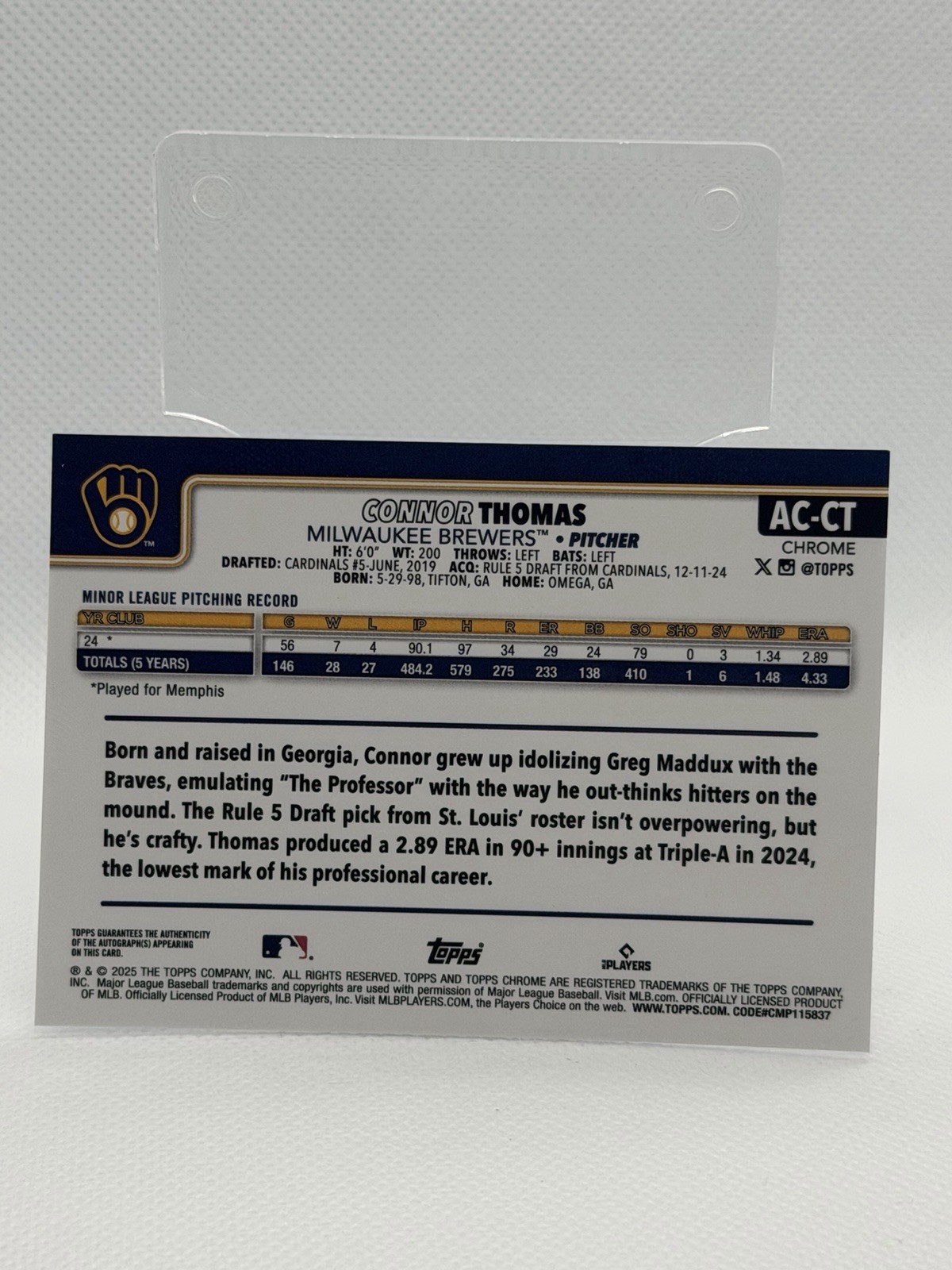 2025 Topps Chrome Series Connor Thomas #AC-CT blue Refactor 109/150