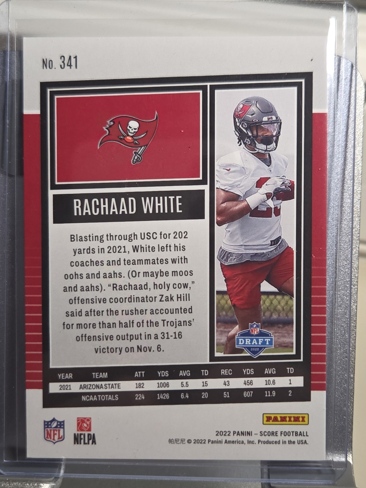2022 Score – Rookies Rachaad White #341 Purple Cracked Ice (RC) /299 Tampa Bay