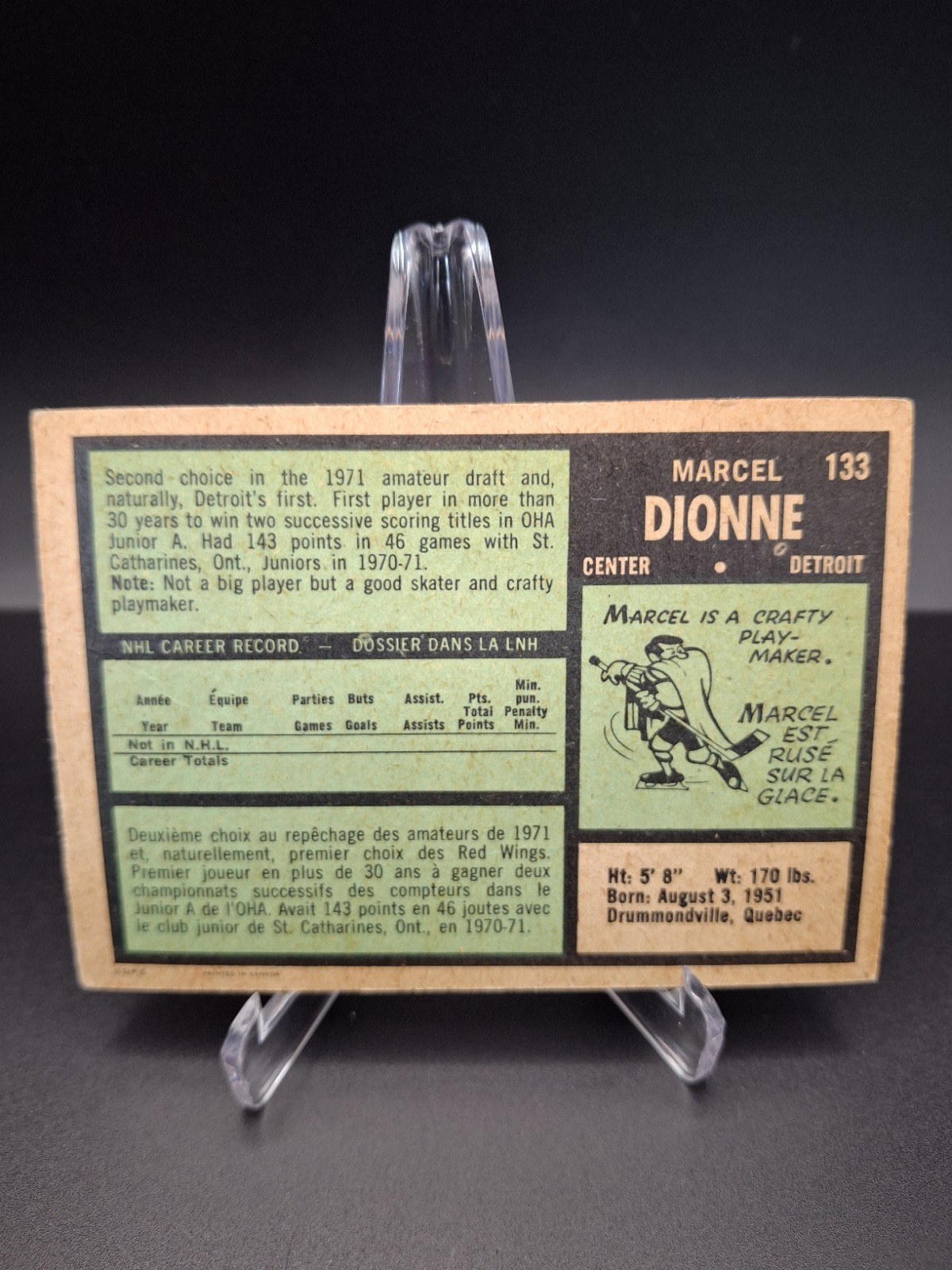 1971-72 O-Pee-Chee Marcel Dionne ROOKIE CARD #133 – Red Wings – OPC RC – Gum Sta