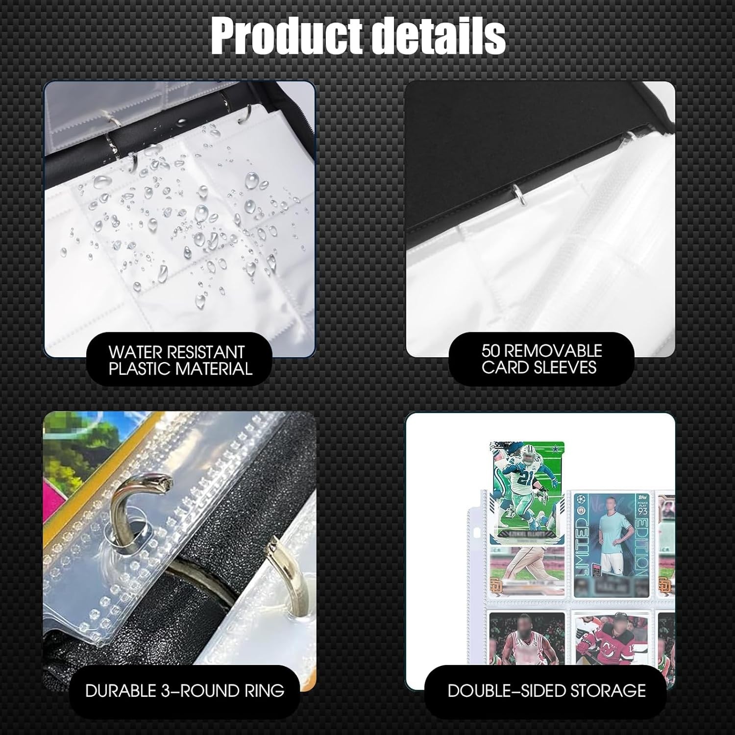 900 Card Pocket Binder with Zipper 9 Pocket Trading Cards Album Folder Black US