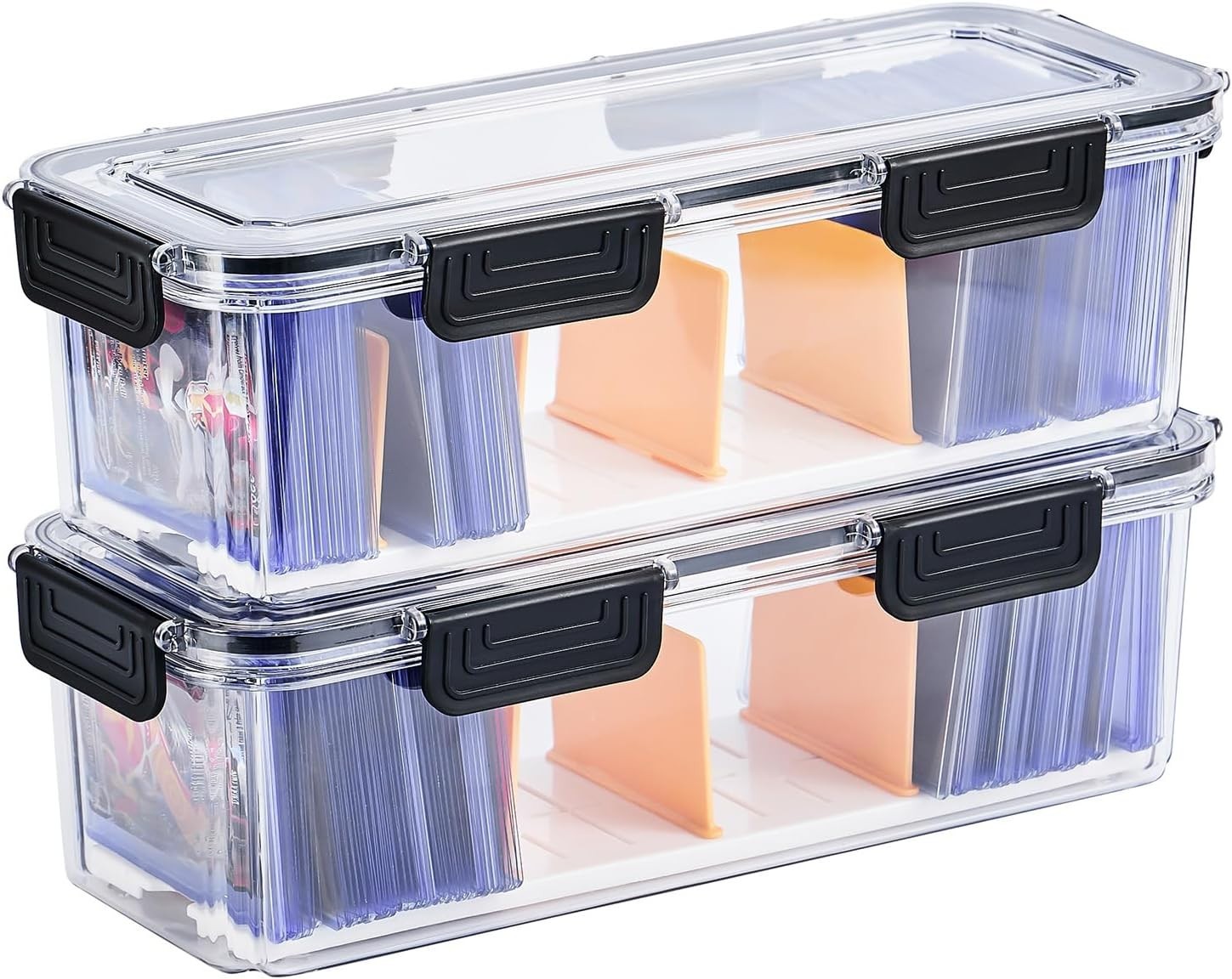 Clear TCG Card Storage Box with 5 Dividers – Secure Airtight Protection, 2 Pack