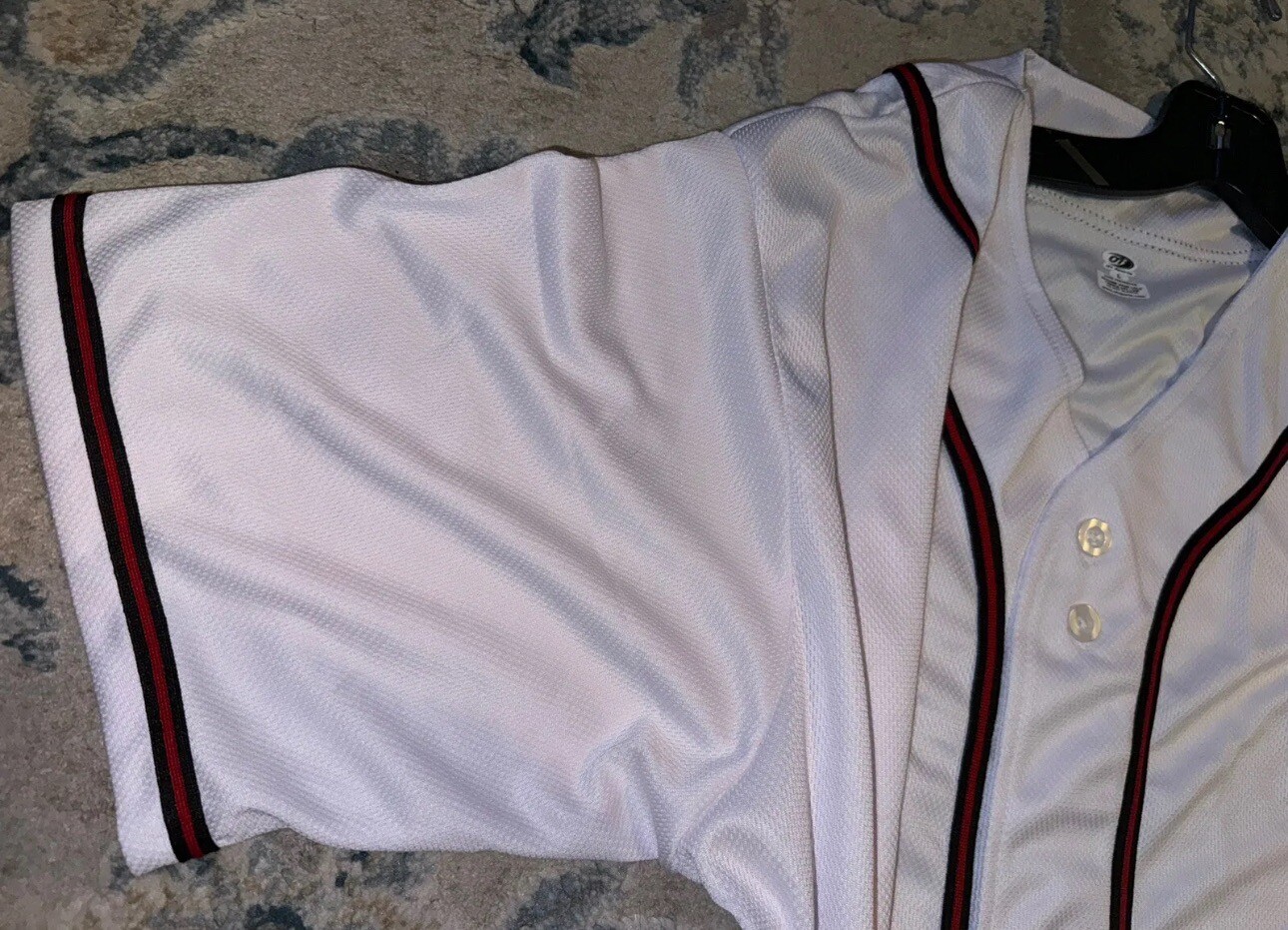 OT Sports Mens White and Red/Black Stripes Button Up Baseball Jersey Size XL