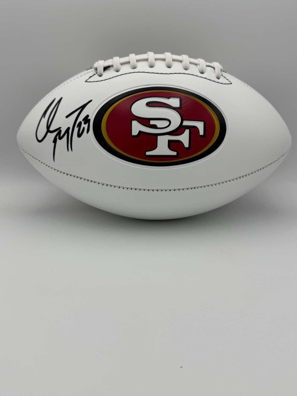 Christian McCaffrey Signed San Francisco white panel 49ers Football COA/Holo