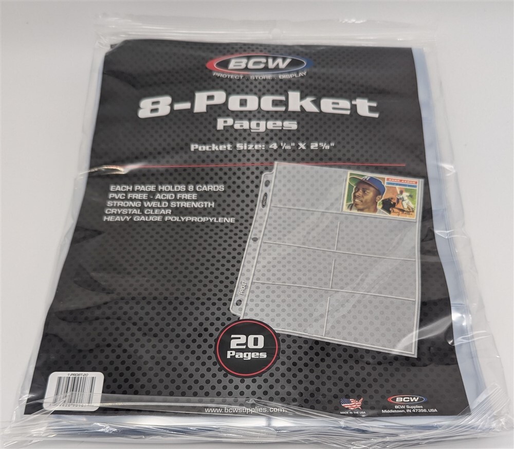 Pack of 20 BCW Pro 8 Pocket Vintage Trading Card or Coupon Album Pages