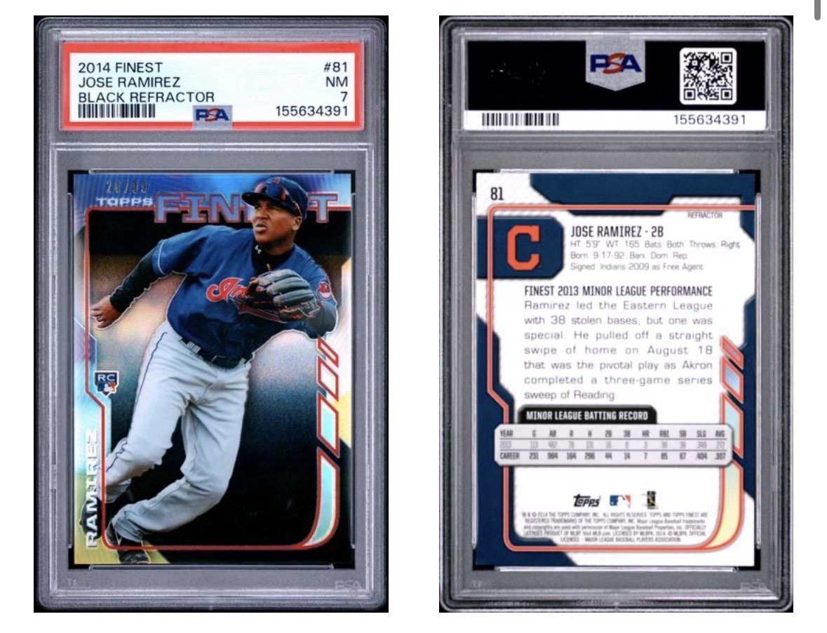 Jose Ramirez 2014 Topps Finest Black Refractor /99 ROOKIE PSA 7 #81 Indians HOF