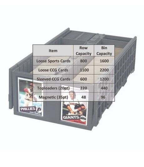 New BCW 1600 Count Gray Plastic Collectible Trading Card Bin, Hinged Lid, 2 Rows