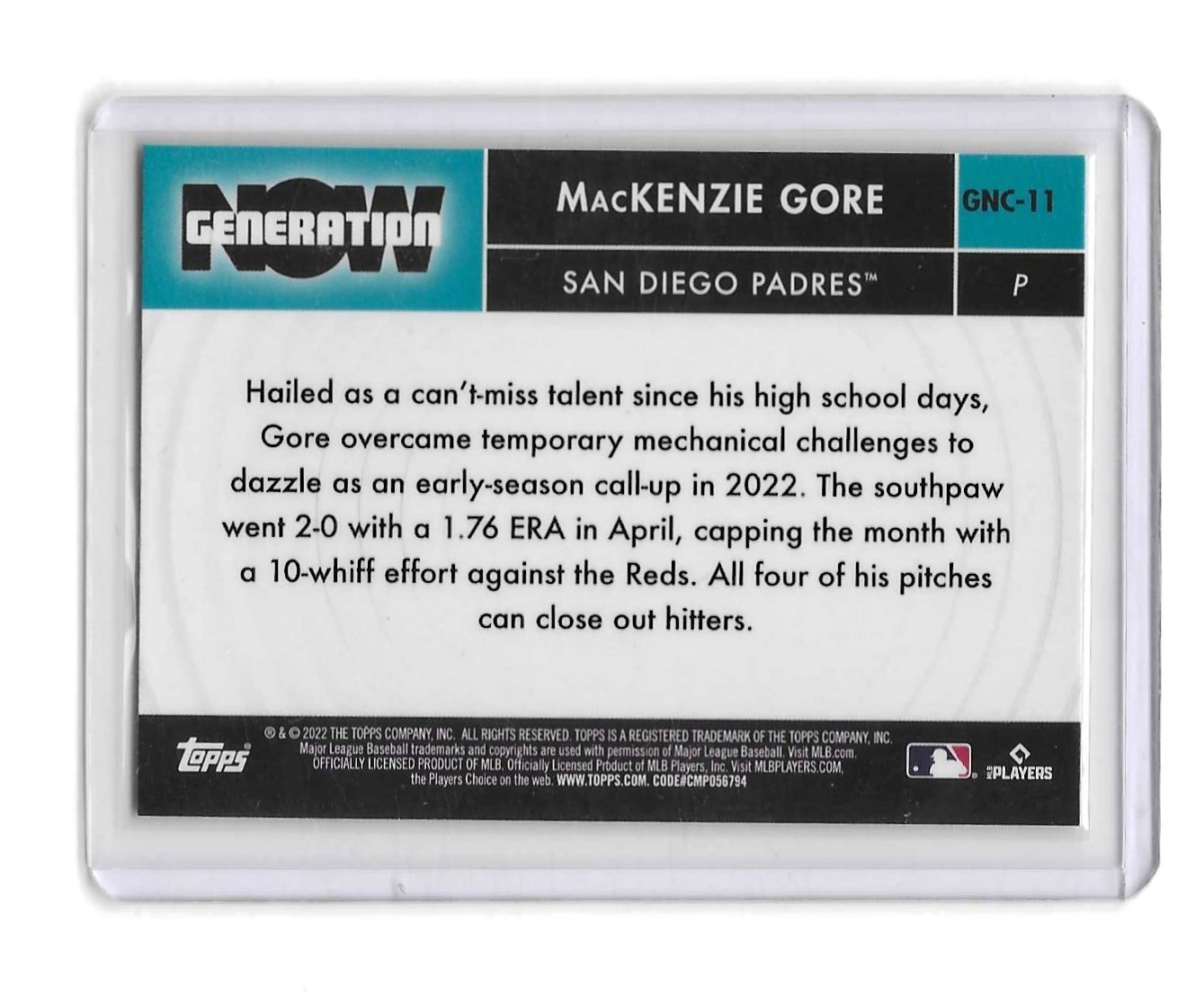 MacKenzie Gore – 2022 Topps Chrome Update – Generation Now Chrome – #GNC-11