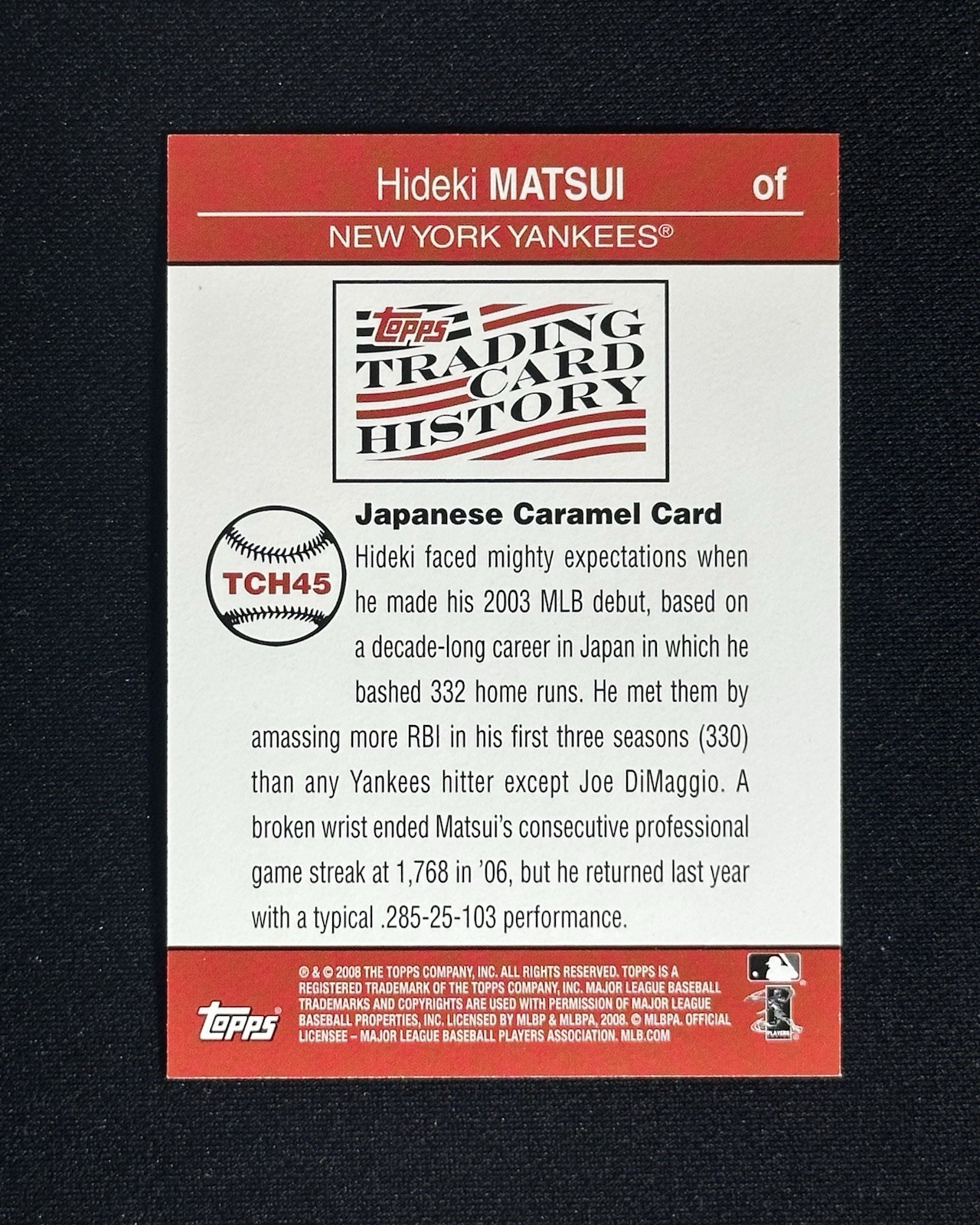 2008 Topps Hideki Matsui Japanese Caramel Card History TCH45 Yankees Baseball