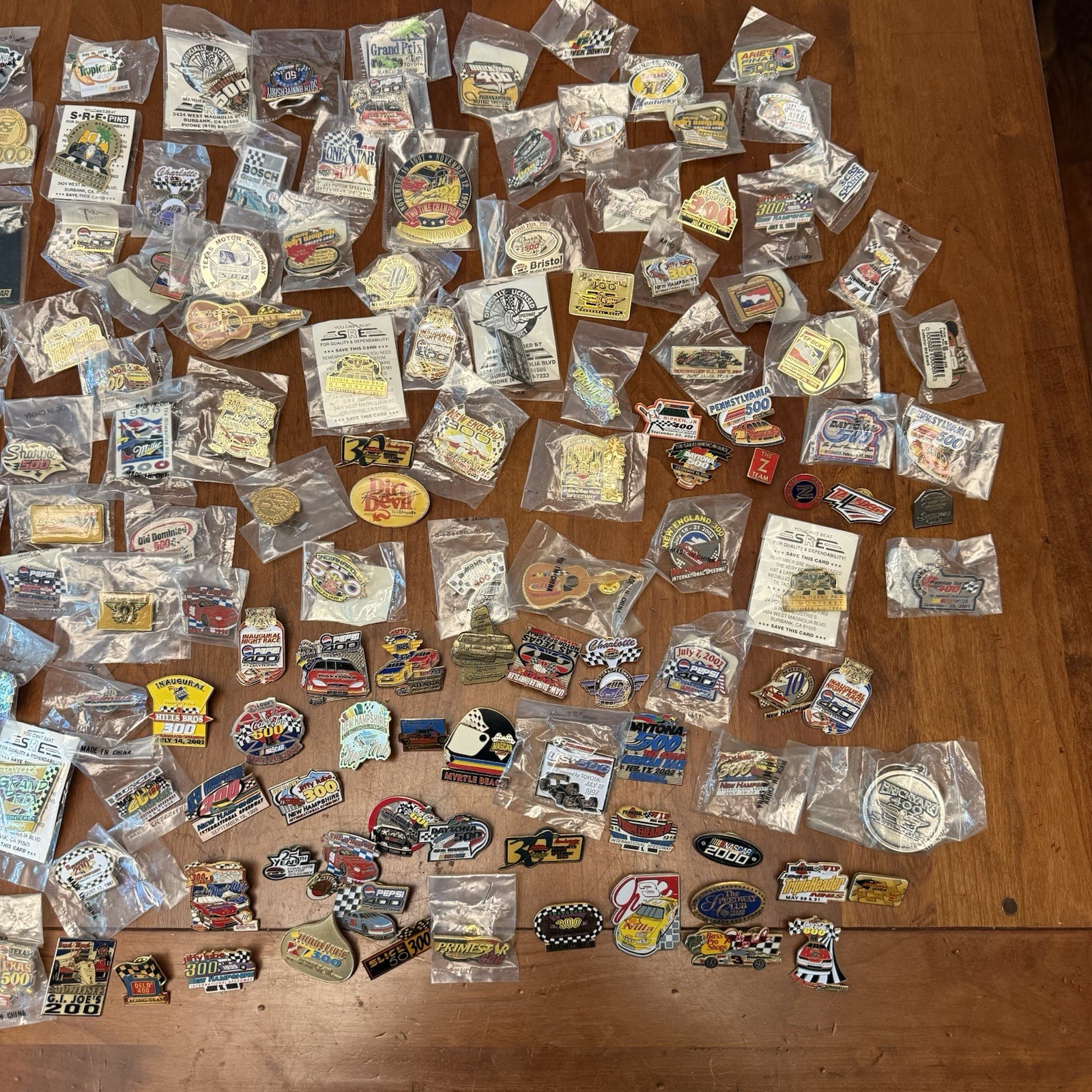 Lot of 200+ Vintage NASCAR Pins Daytona Indy Racing Race Car Bulk Lot Enamel