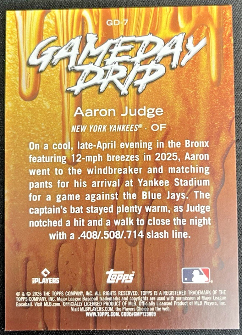 2026 Topps Celebration Gameday Drip Aaron Judge #GD-7