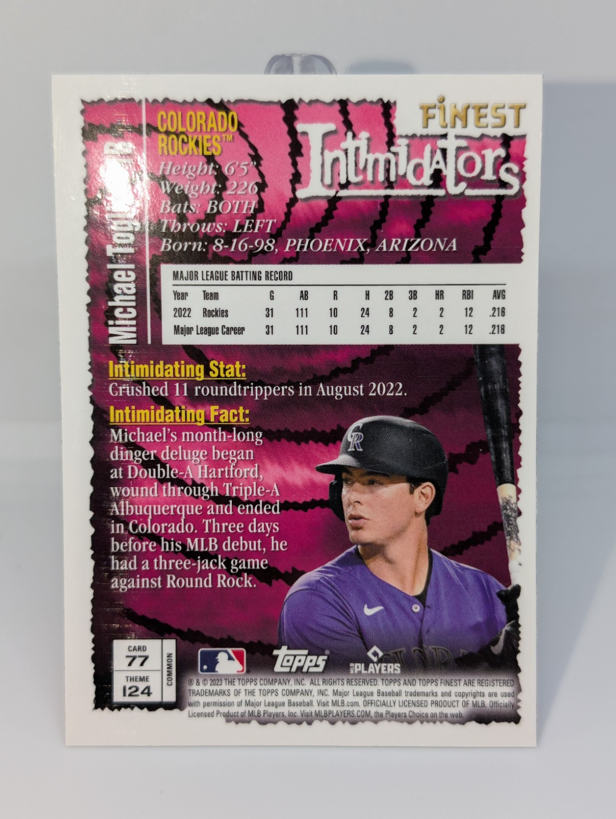 2023 Topps Finest Flashbacks Michael Toglia Rookie Intimidators #77