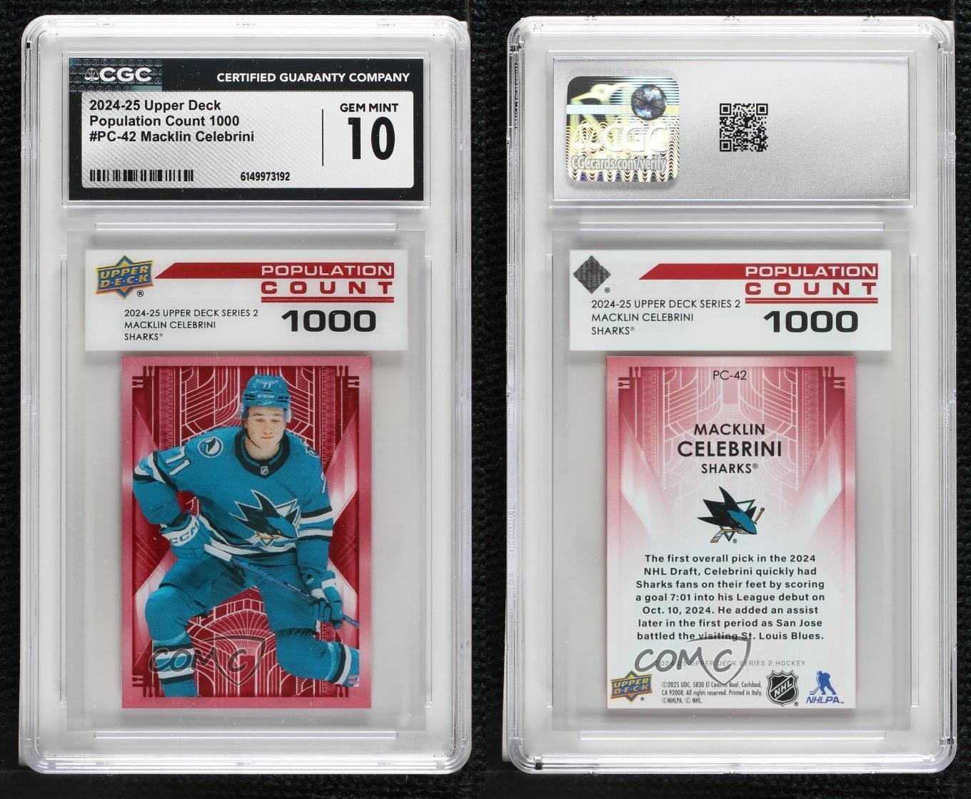 2024 Series 2 Population Count 1000 /1000 Macklin Celebrini #PC-42 Rookie RC 1lx
