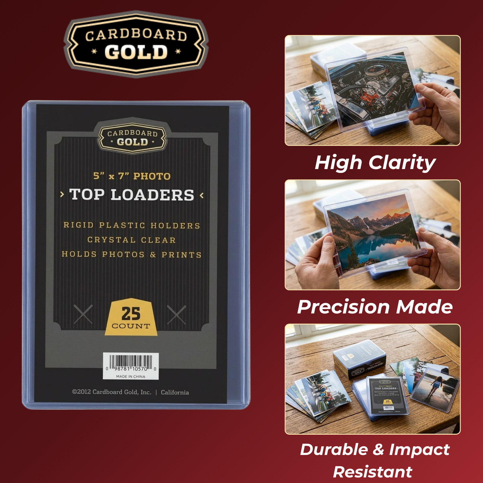 500ct Cardboard Gold 5×7 Top Loaders for Postcards/Photos – Clear Rigid PVC