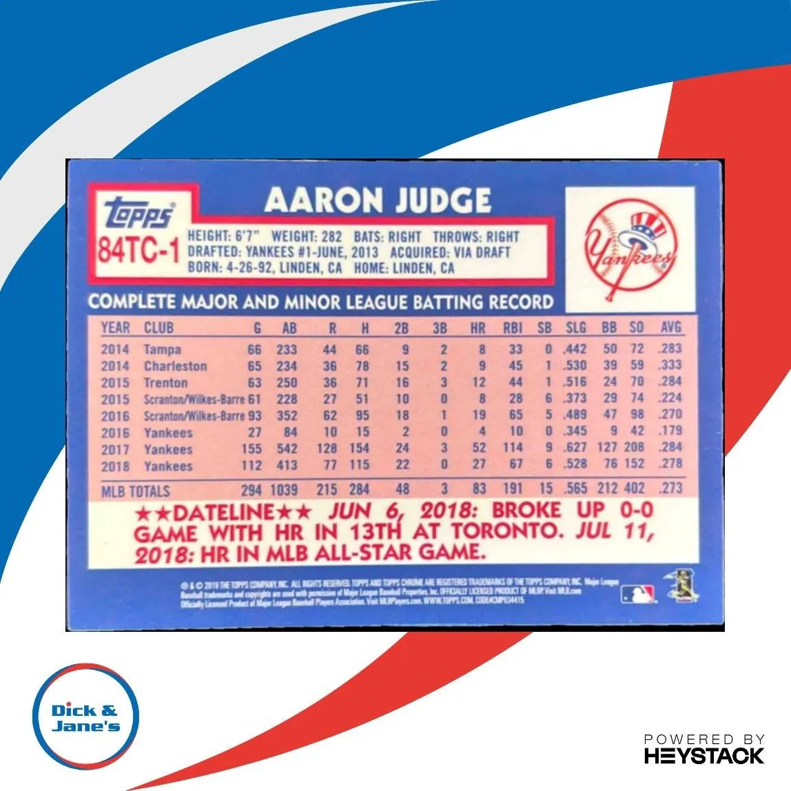 2019 Topps Chrome Aaron Judge 1984 Baseball #84TC-1 New York Yankees