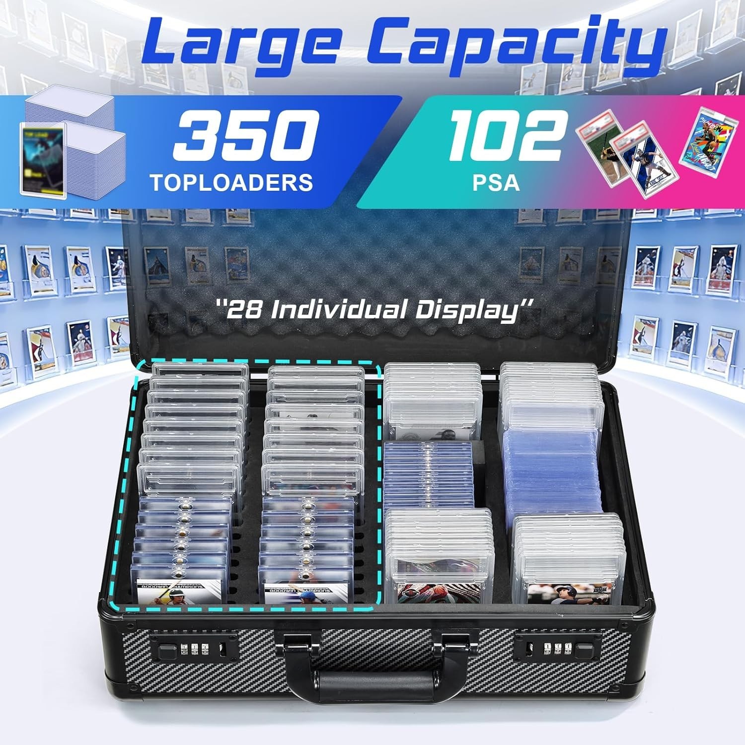 Graded Card Case with Individual Slots Storage Box, Trading Card Cases for Sport