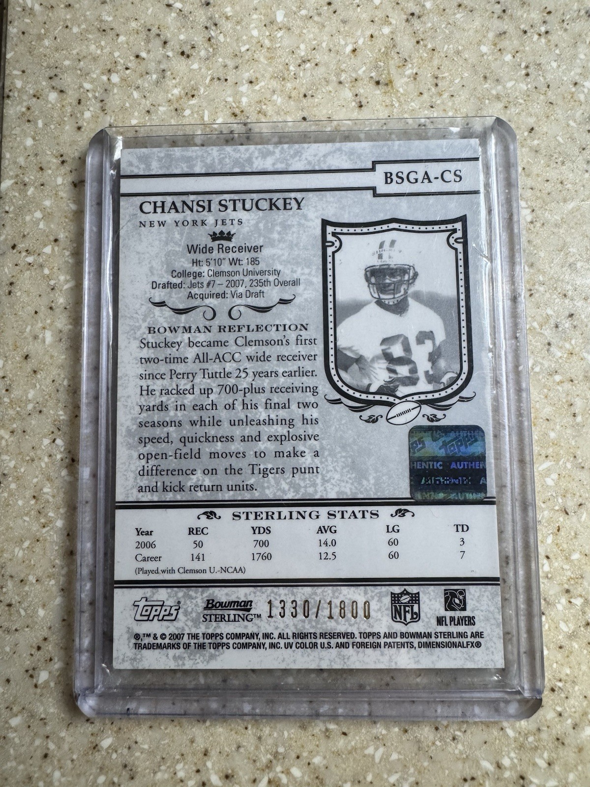 2007 Bowman Sterling Chansi Stuckey Rookie Variations Gold Refractor /1800