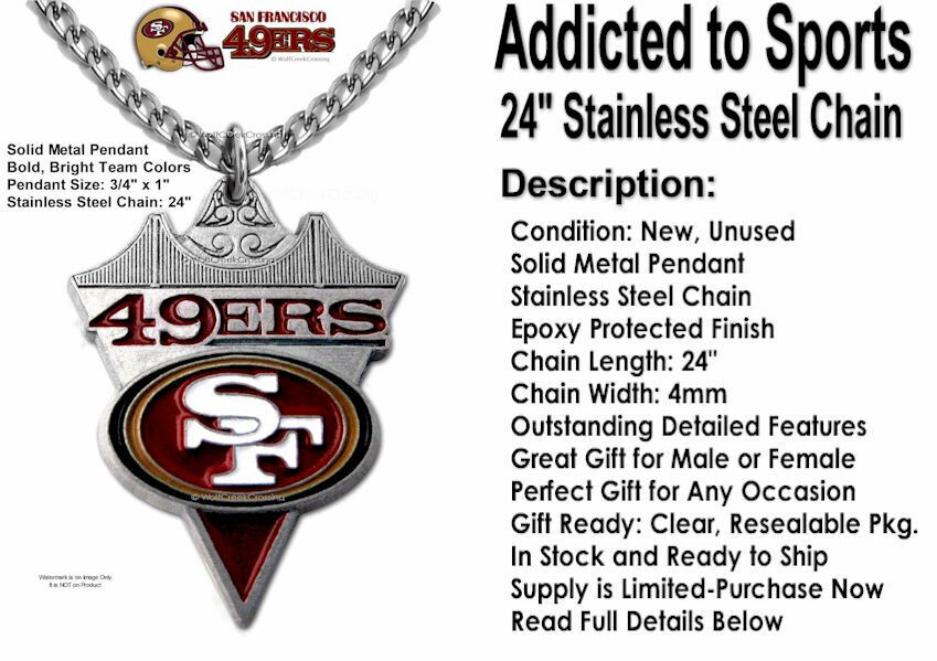SAN FRANCISCO 49ERS NECKLACE STAINLESS STEEL CHAIN FOOTBALL SPORTS NFL #CA’
