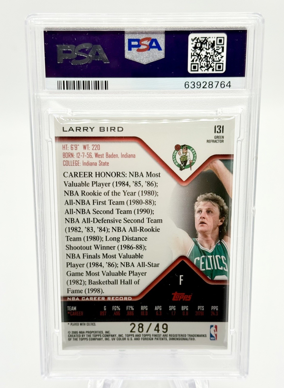 Larry Bird 2004 Finest Green Refractor/49 PSA 9 MINT POP 7 Highest Graded