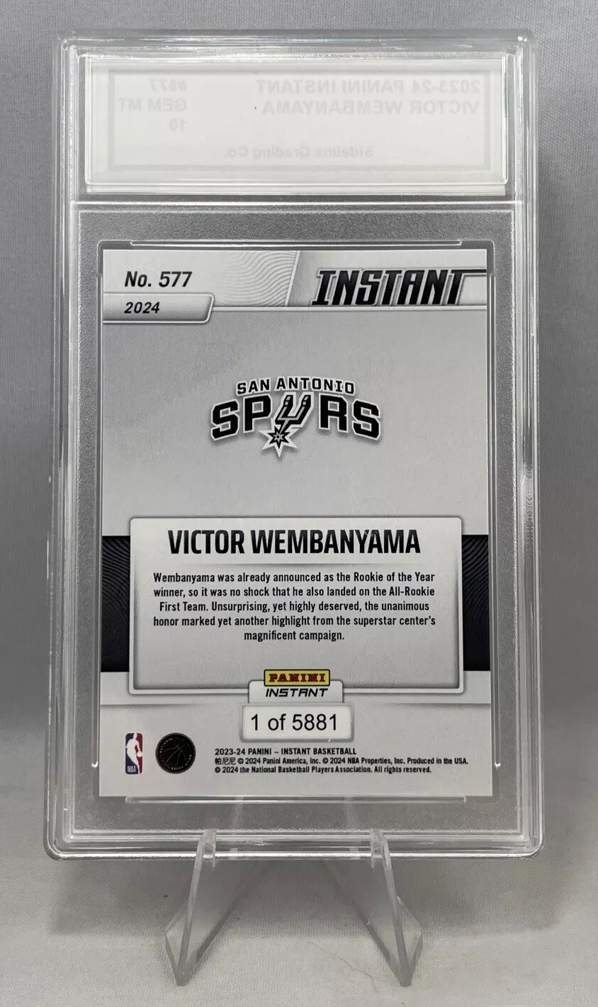 Victor Wembanyama Rookie Graded Gem Mint 10 2023-24 Panini NBA All-Rookie Team
