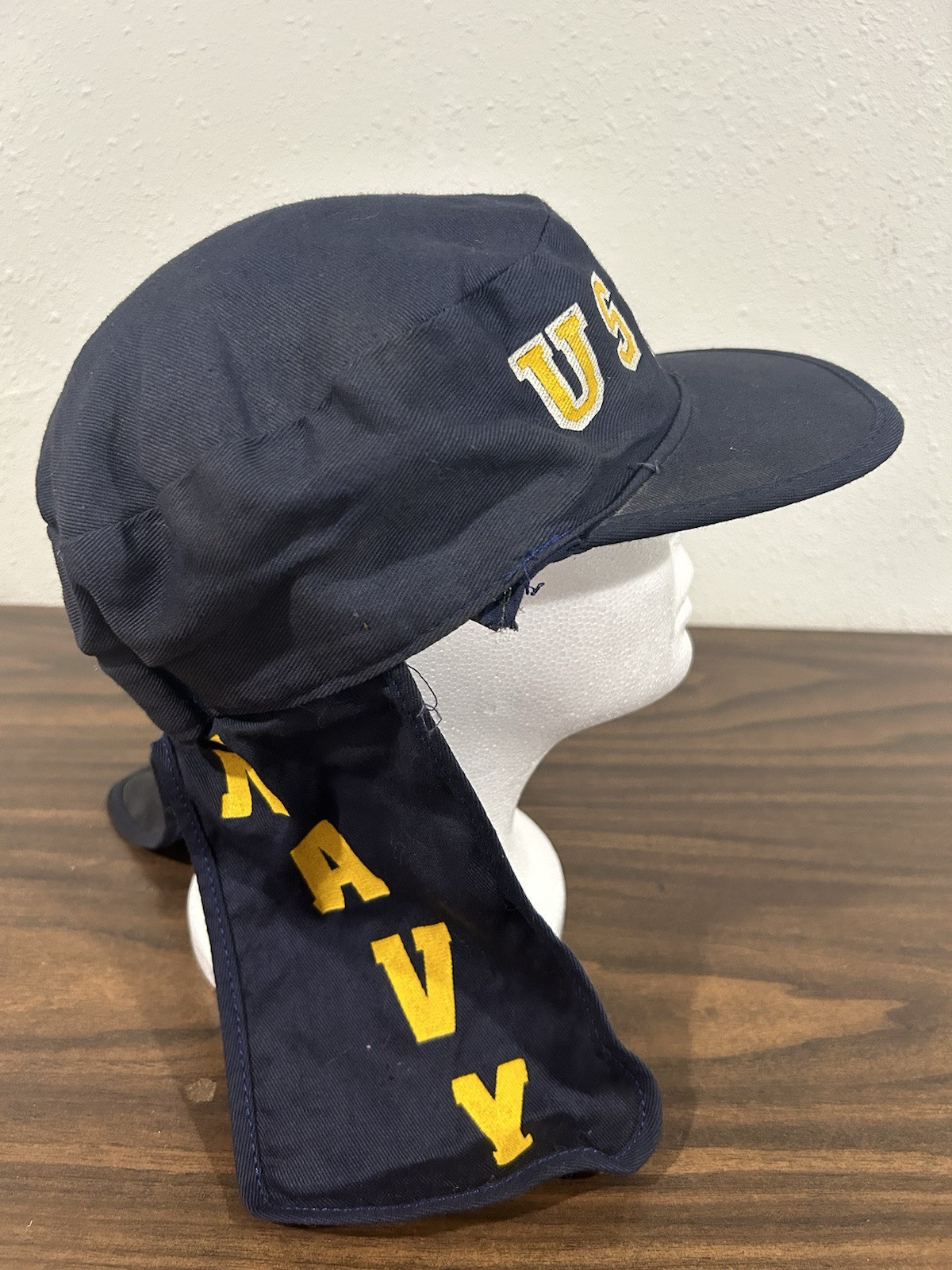 Vintage USNA US Naval Academy “Go Navy” Painters Hat Cap Neck Flap Goat Mascot