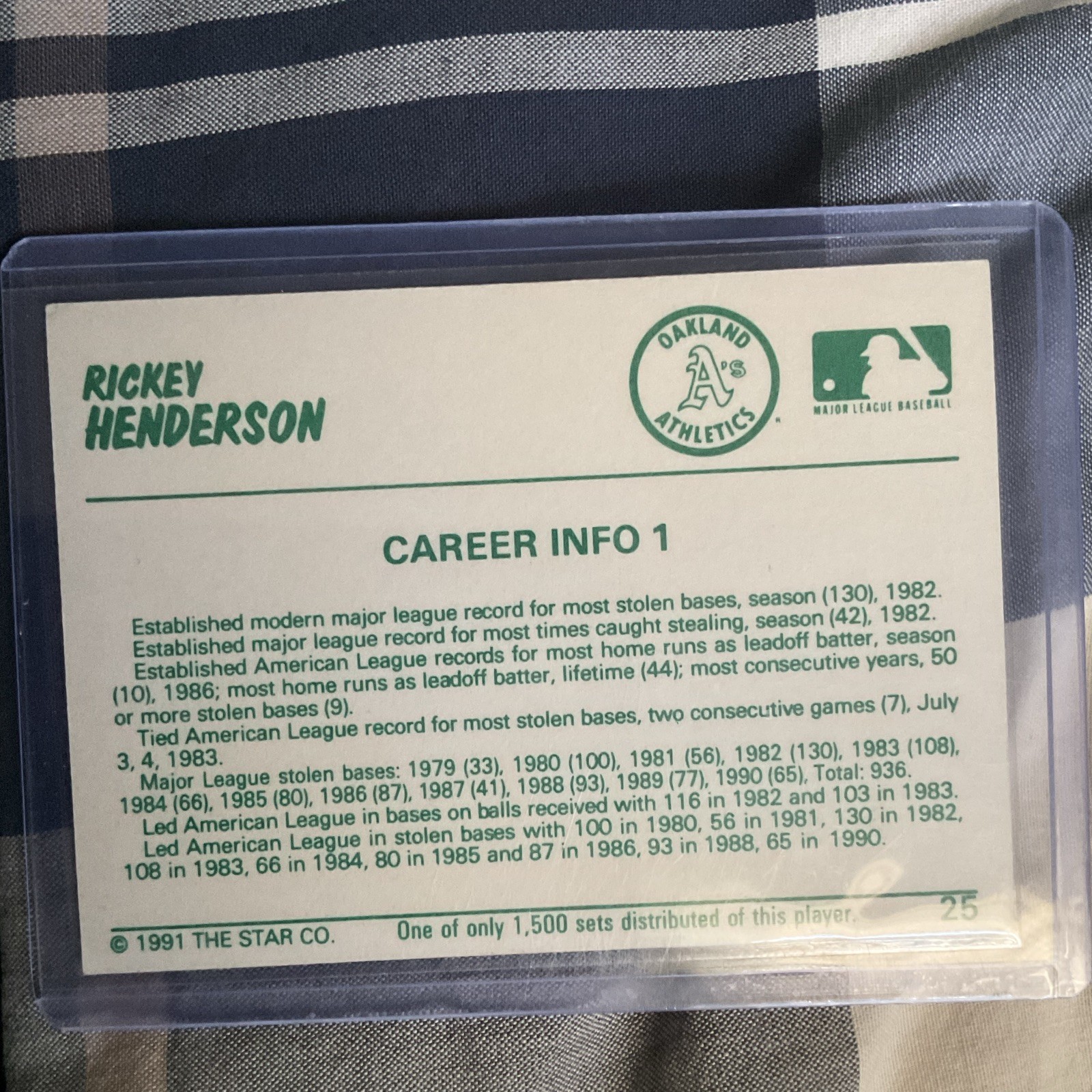 The Star Co. 1991 Star Home Run Rickey Henderson #25 /1500 Athletics
