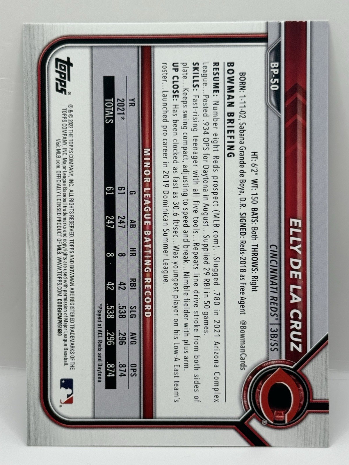 2022 Bowman 1st Edition – Elly De La Cruz #BPPF-50 (RC)