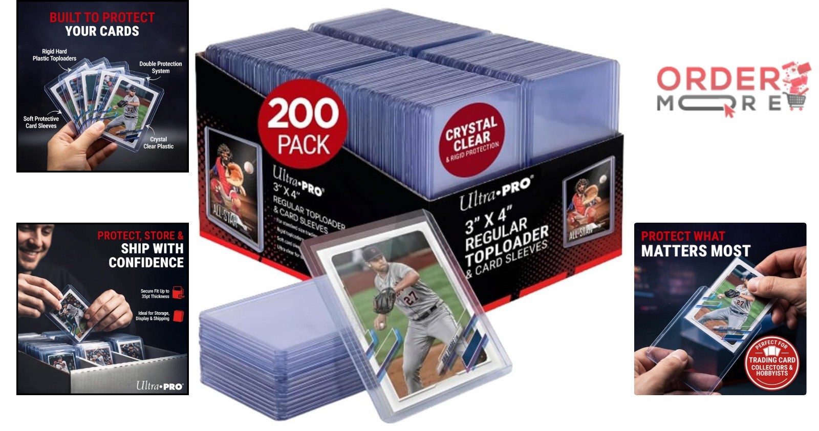 3×4 Clear Card Toploaders Polypropylene 200 Count for Trading Card Protection