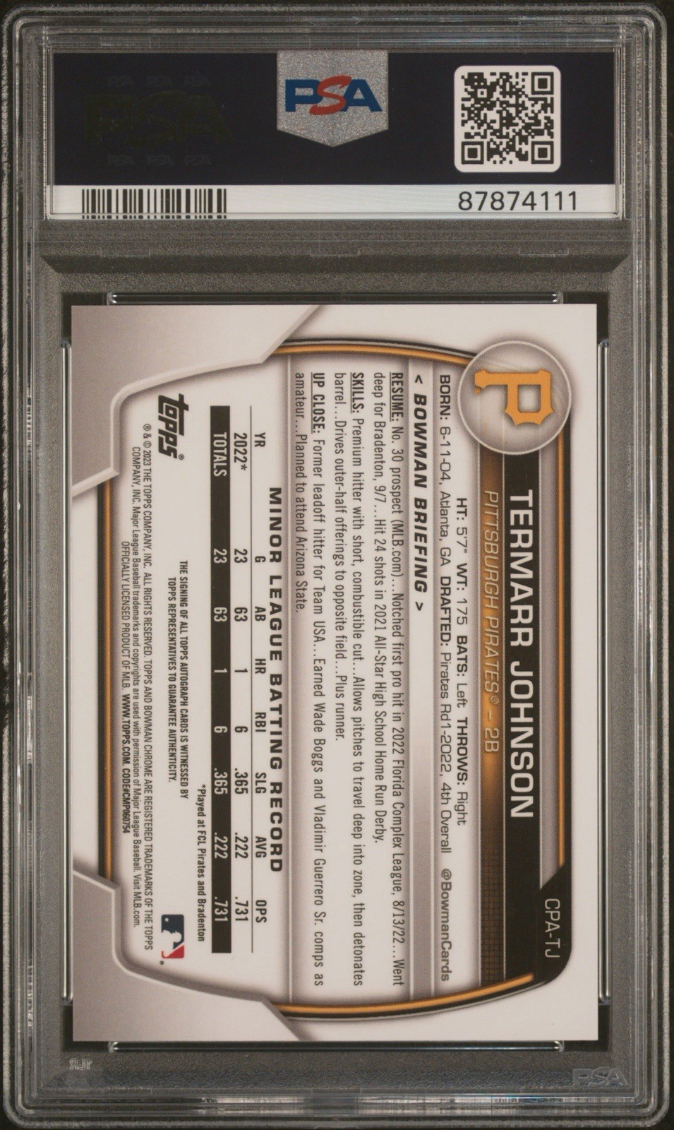 2023 Bowman – Chrome Prospect Autographs Termarr Johnson #CPA-TJ Gold Refractor