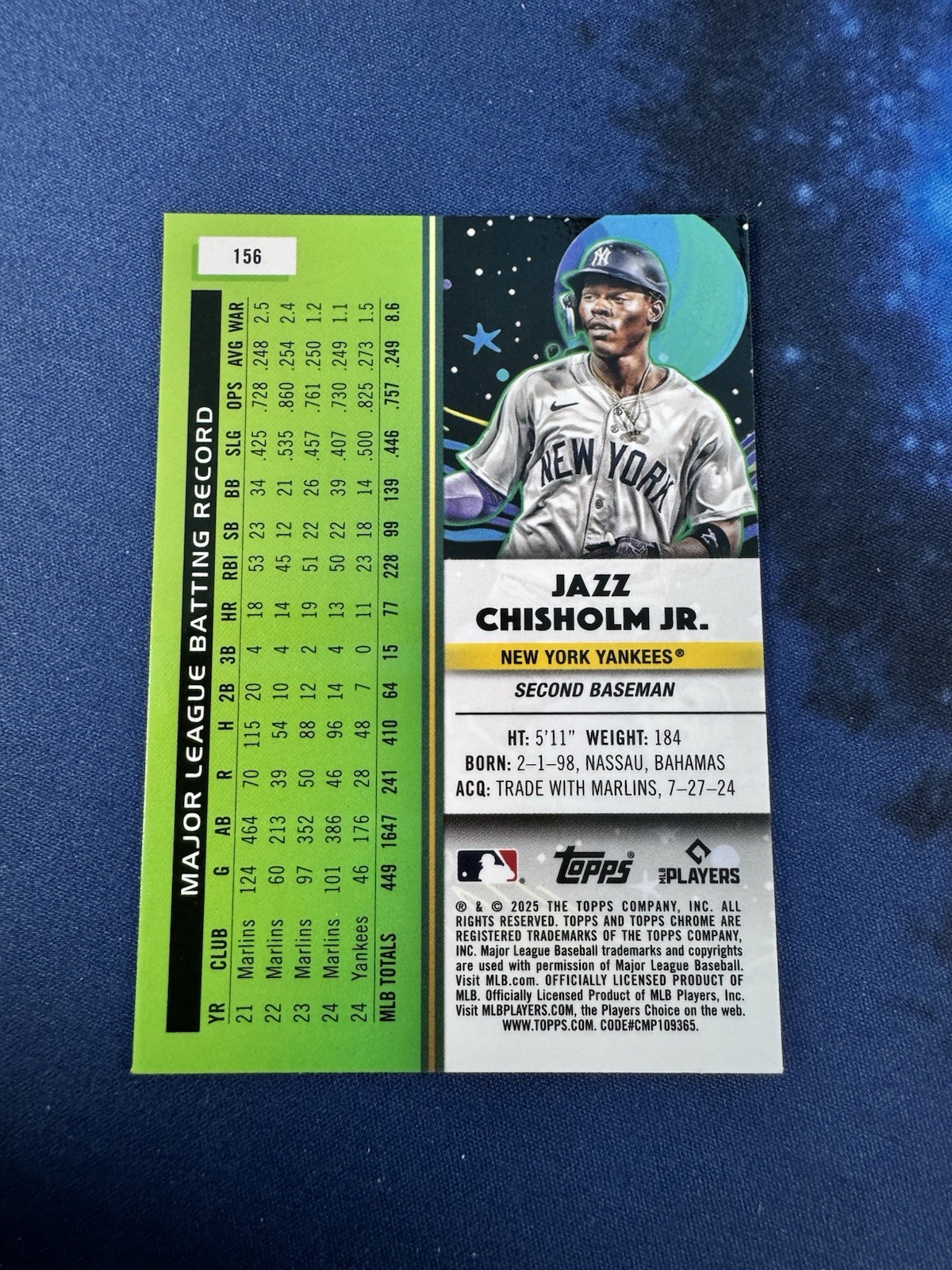 2025 Topps Cosmic Chrome – Jazz Chisholm #156 Purple Nebula Refractor /150