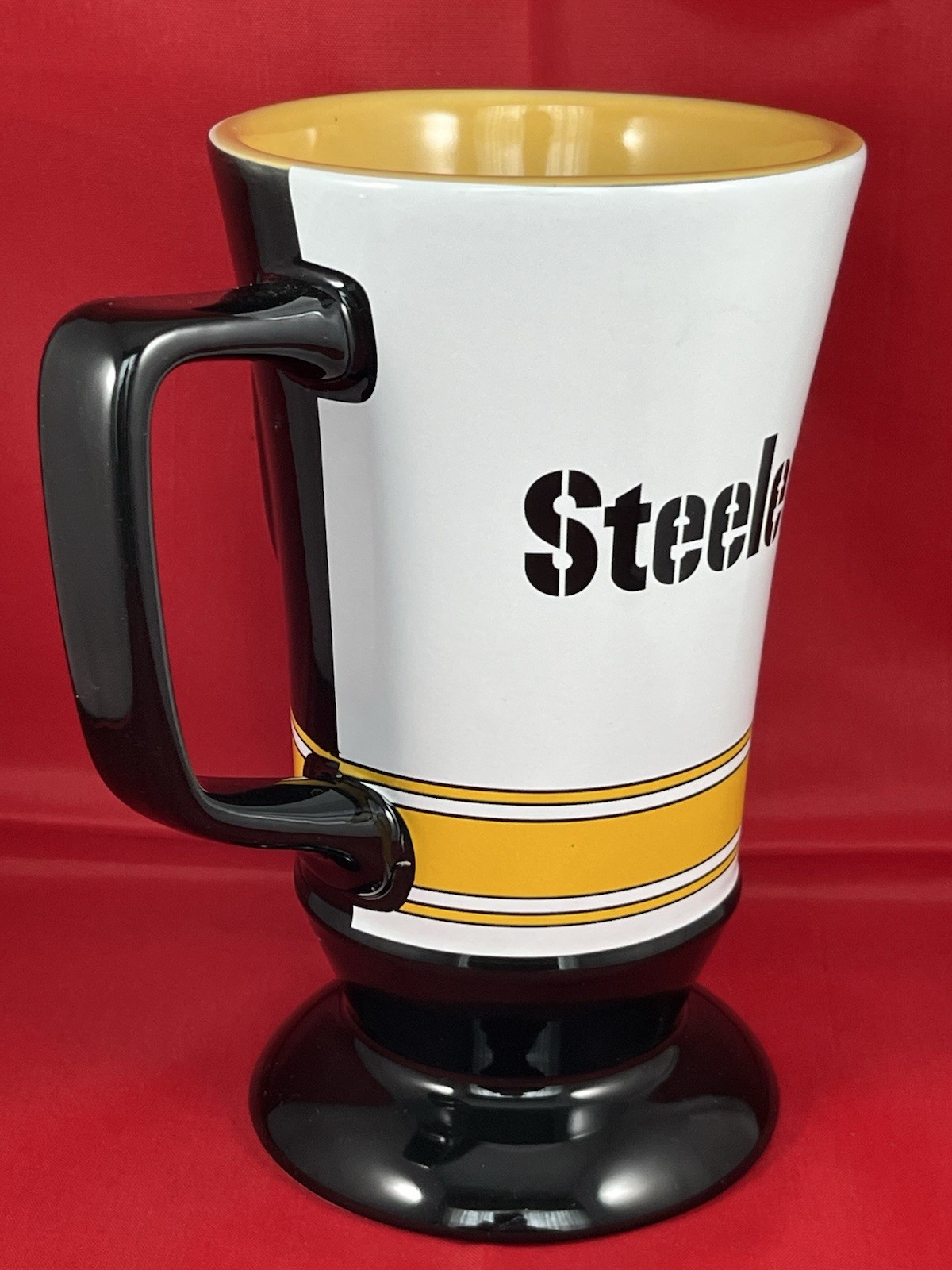 Pittsburgh Steelers 3D Tall Pedestal Ceramic Coffee Tea Cup Mug 7″ Black Yellow