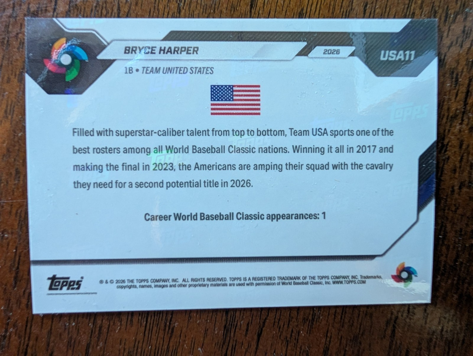 Bryce Harper WBC Red Foil /5 – 2026 Topps Now SSP – Team USA – Phillies #USA11