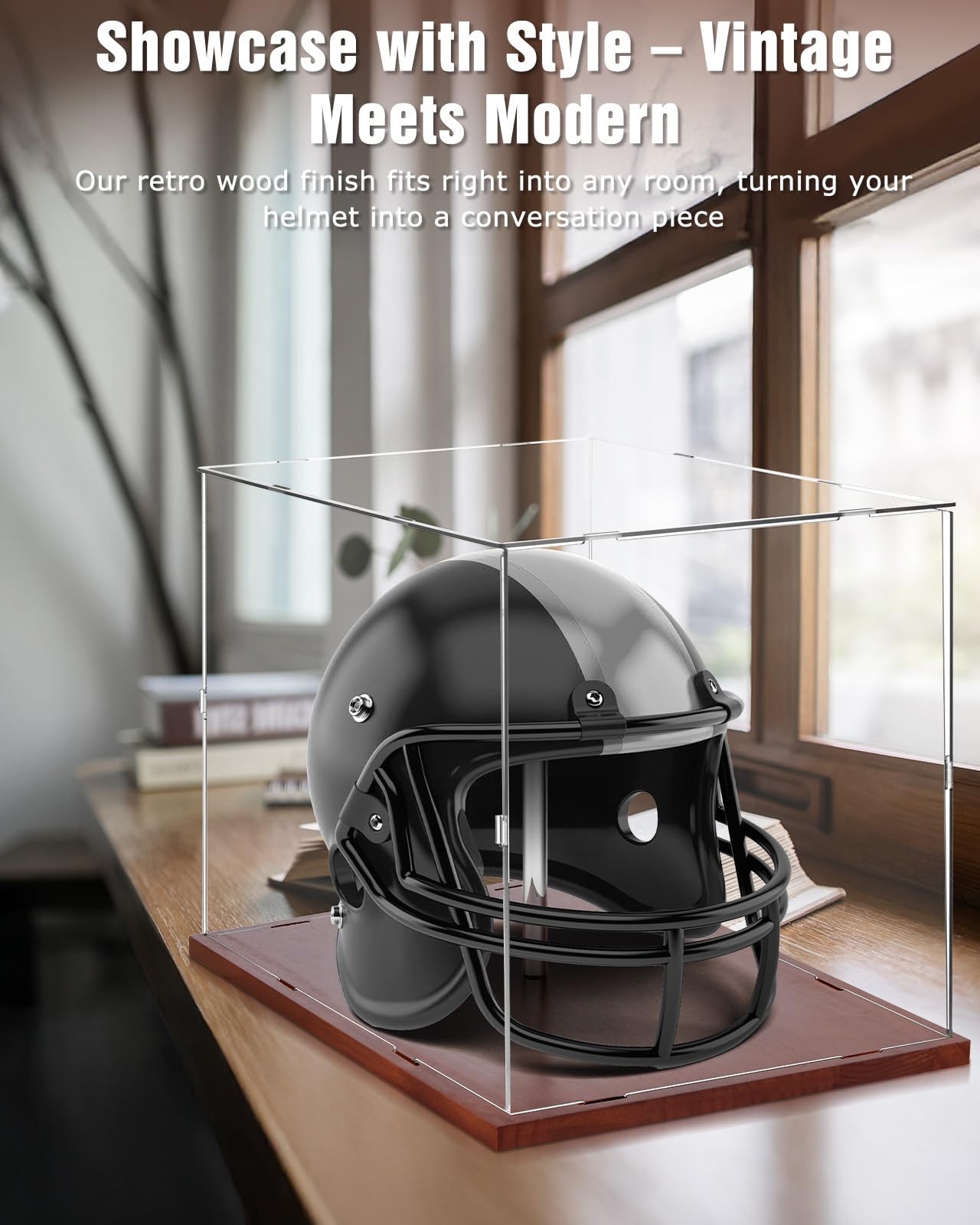 Full Size Football Helmet Display Case – 15.4×11×11.8in Interior, 100% Wooden…