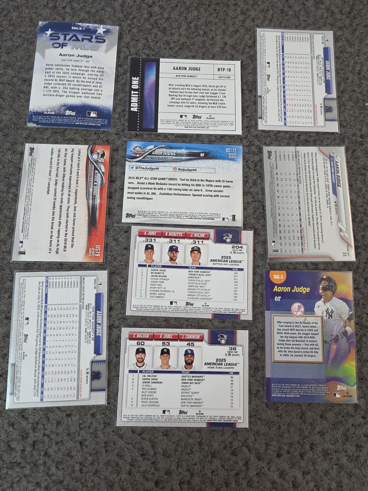 🔥 Aaron Judge – 10 Card Lot 2018 2020 2026 Topps