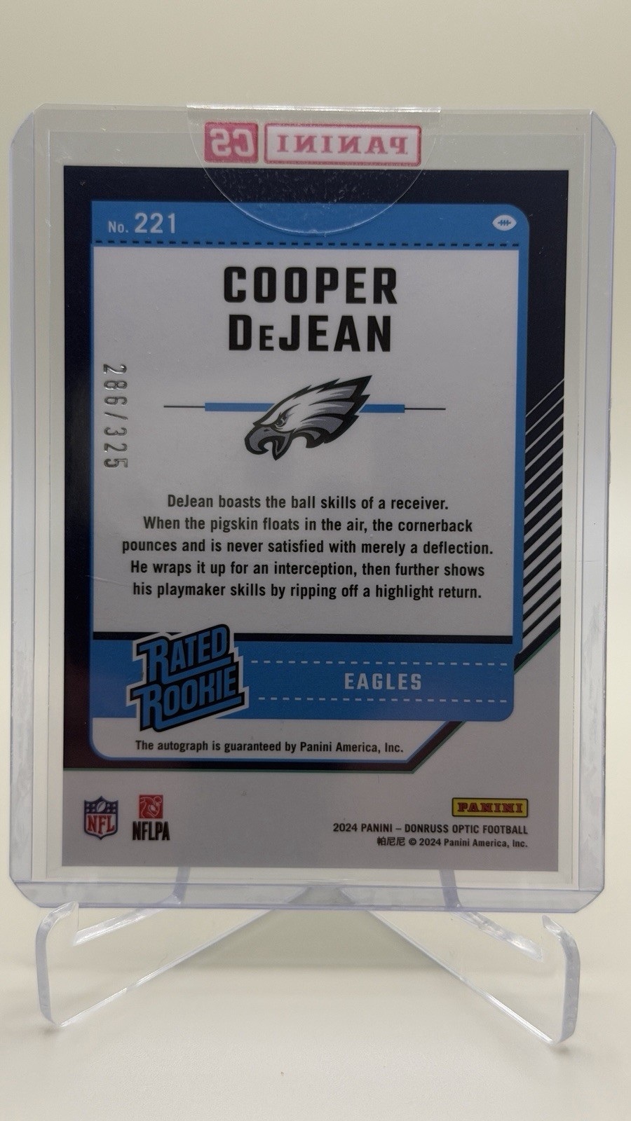 2024 Panini Donruss Optic – Rated Rookie Cooper DeJean #221 Auto /325 Sealed