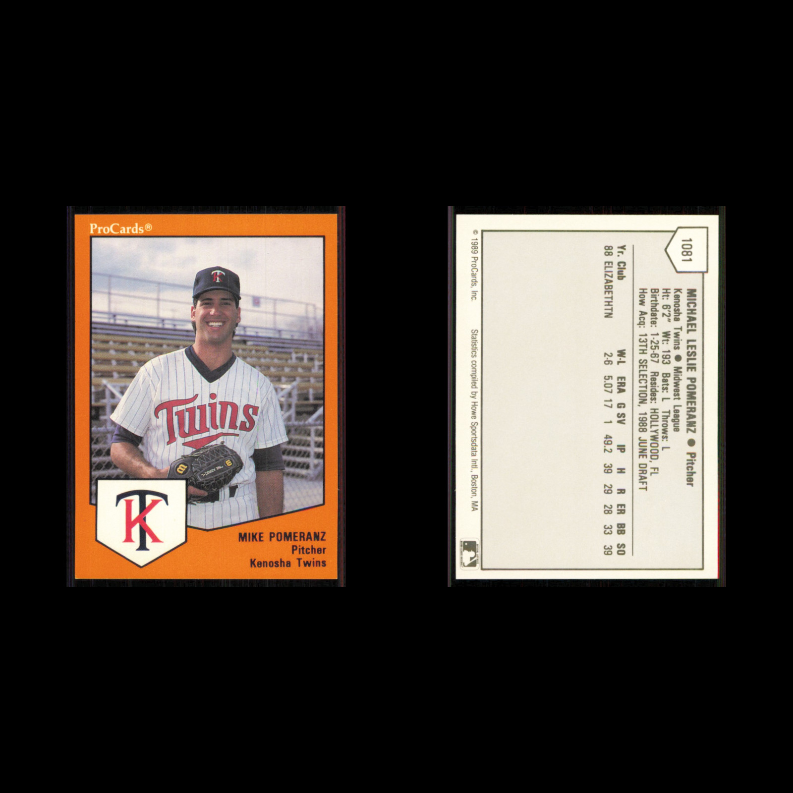 Mike Pomeranz #1081 1989 ProCards Minor League Team Sets Kenosha Twins Baseball
