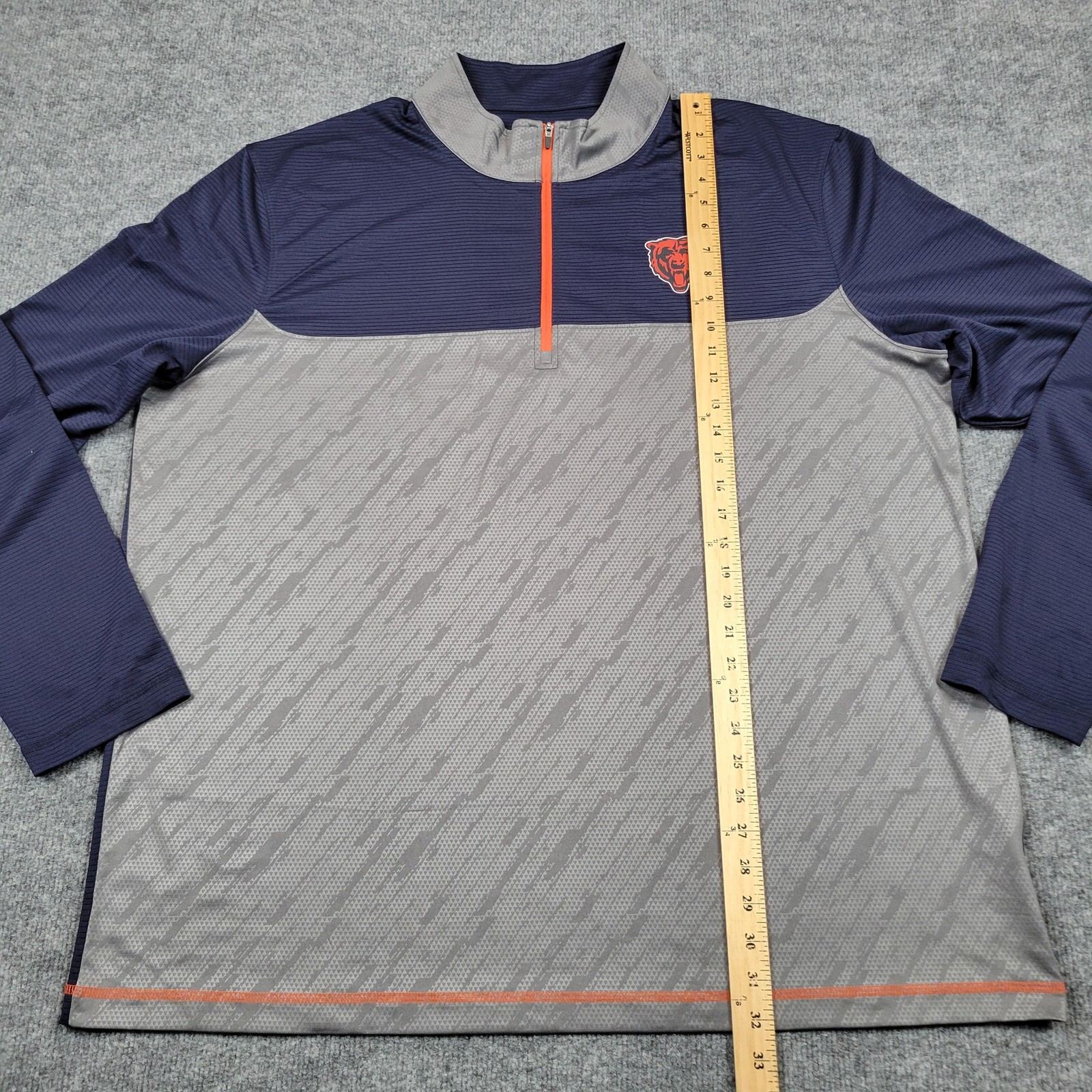 Chicago Bears Shirt Mens 3XL Gray Navy NFL Football 1/4 Zip Top Tee Long Sleeve
