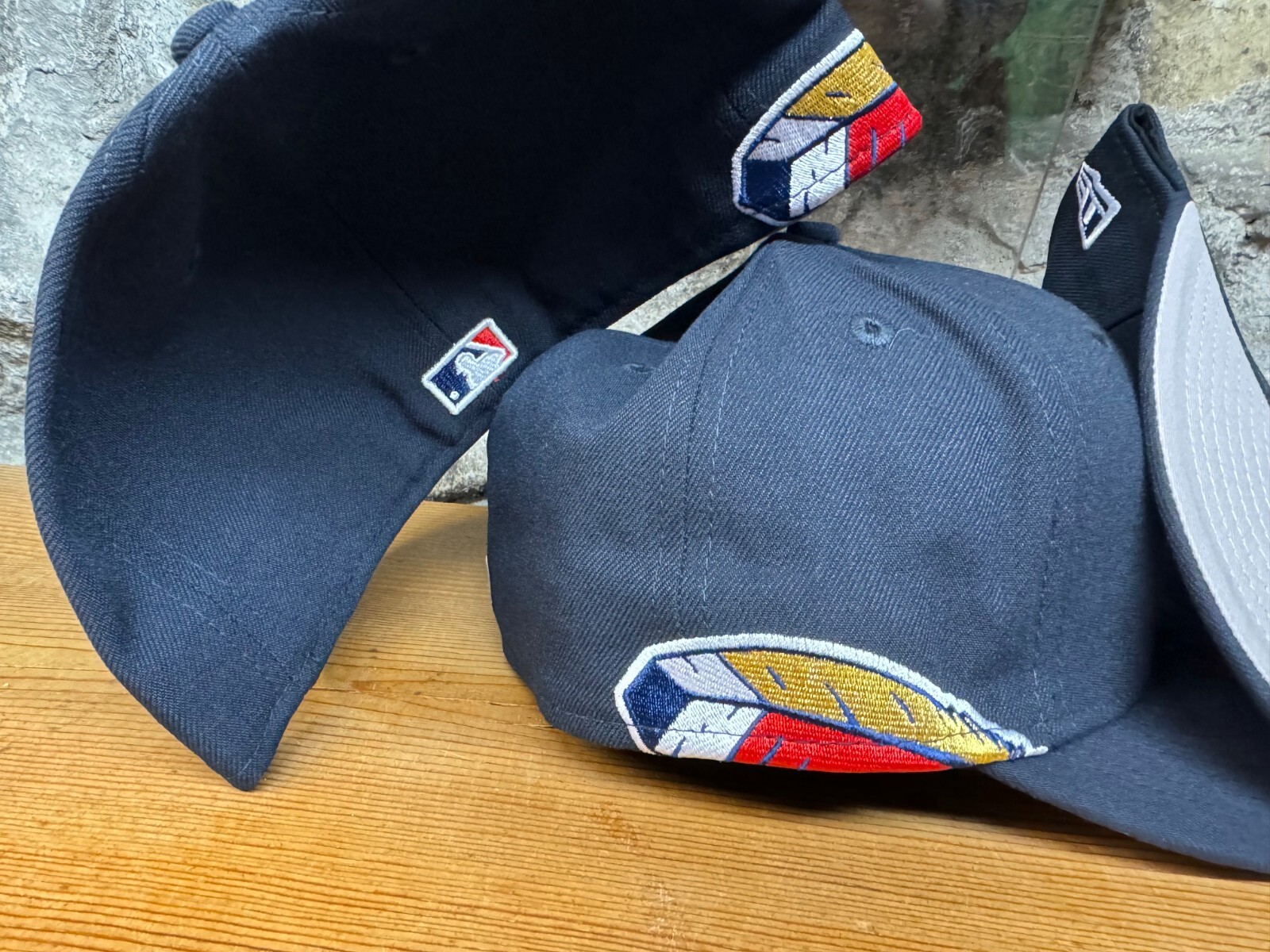 Cleveland Indians Wahoo New Era Fitted Club 59Fifty Feather Hat NAVY SOLID 2tone