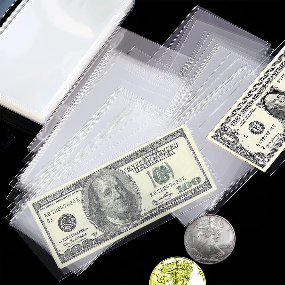 300 Pack Currency Sleeves with Storage Box – Archival Quality Bill Protectors…